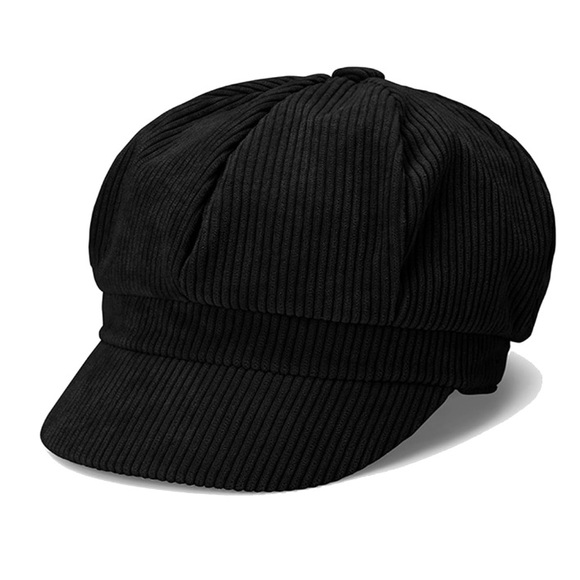 🌹🆕 Vintage Black Corduroy Newsboy Cap Cabbie Painters Y2K Beret Hat - Picture 7 of 8